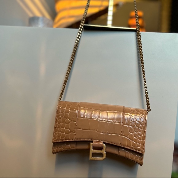 Balenciaga Hourglass Wallet With Chain Nude Crocodile Embossed - Picture 7 of 8